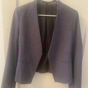 Heathered blue grey collarless open theory jacket blazer size 8